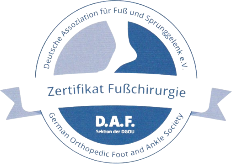Zertifikat Fußchirurgie der Deutschen Assoziation für Fuß und Sprunggelenk e. V. (D.A.F.)